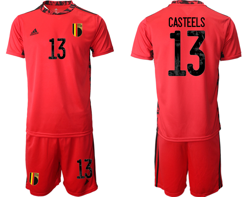 Men 2021 European Cup Belgium red goalkeeper #13 Soccer Jersey1->belgium jersey->Soccer Country Jersey